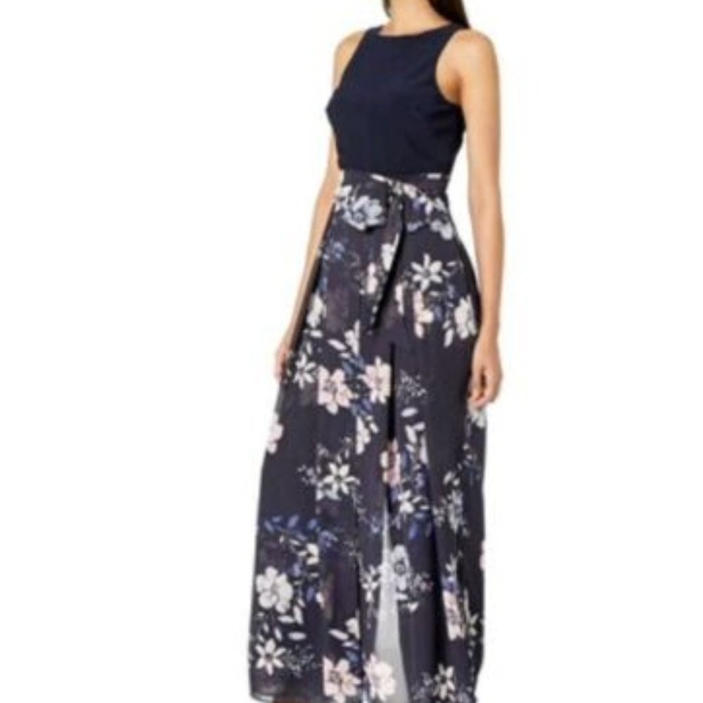 Vince Camuto Navy Long Pant Romper With Floral Size 2